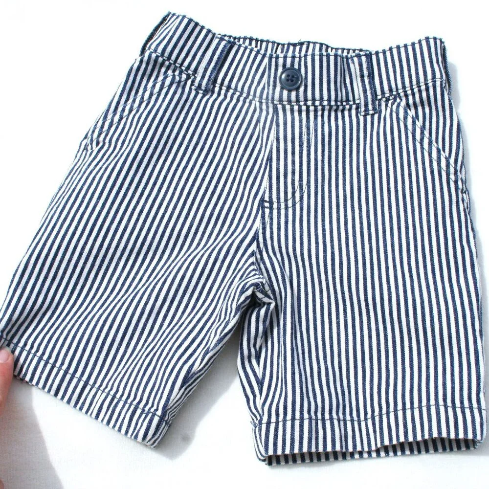 BOYS 4 SEERSUCKER SHORTS BLUE WHITE STRIPED w POCKETS GOOD CONDITION SUMMER PLAY